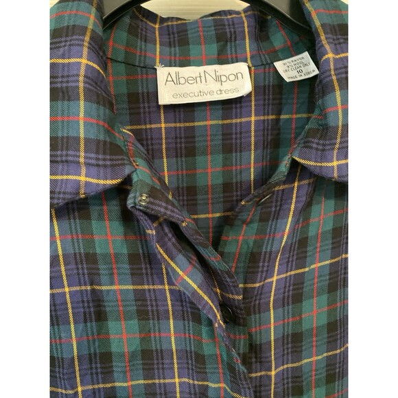 Vintage Green Plaid Shirt Dress Holiday Midi Tiered Modest Grunge Albert Nipon - Picture 10 of 16
